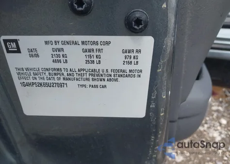 2005 Buick Lesabre Custom z USA, uszkodzony, nr VIN 1G4HP52K65U270971